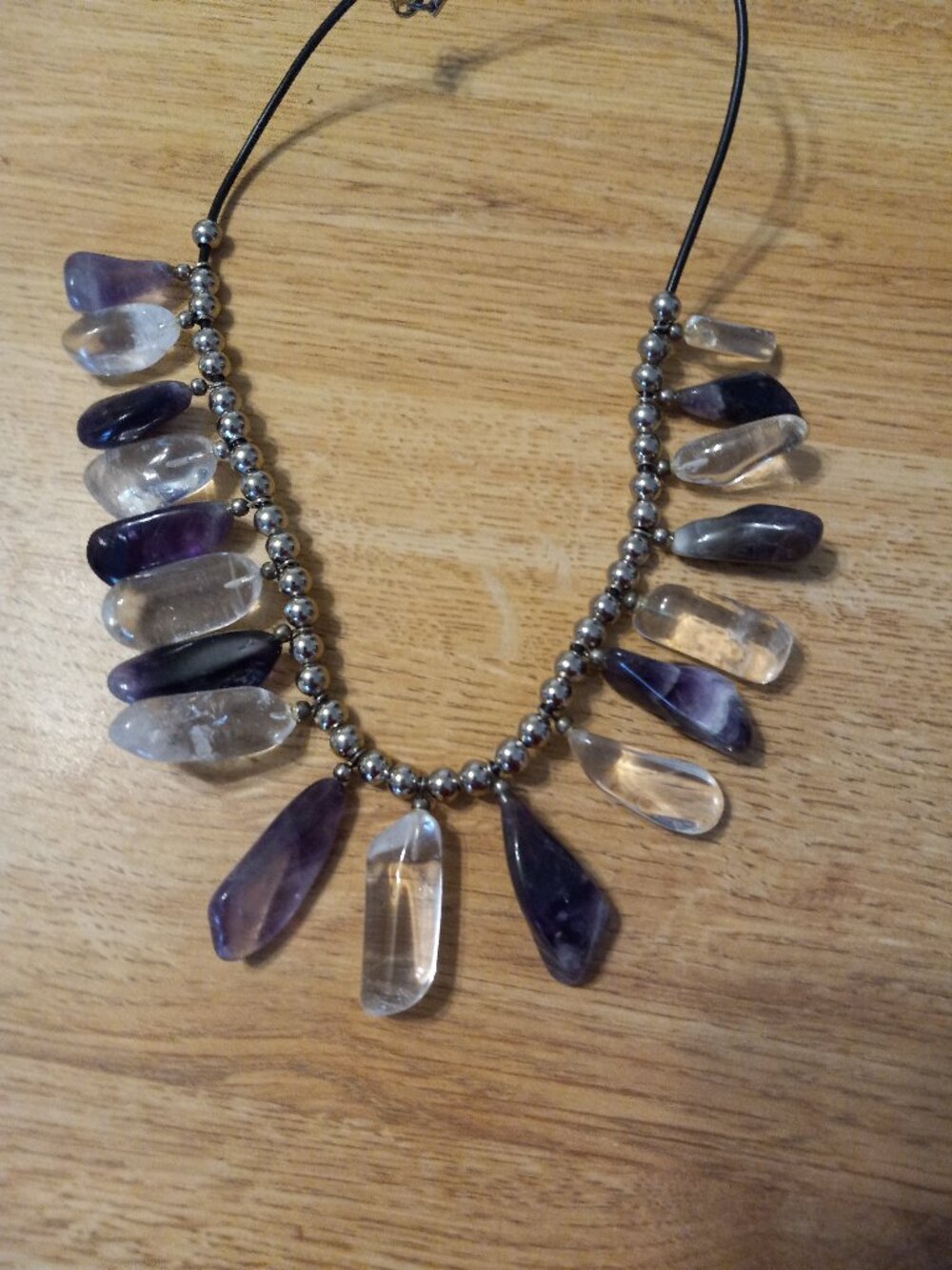 VTG Genuine Large Amethyst & Rock Crystals Stones with silver beads Necklace